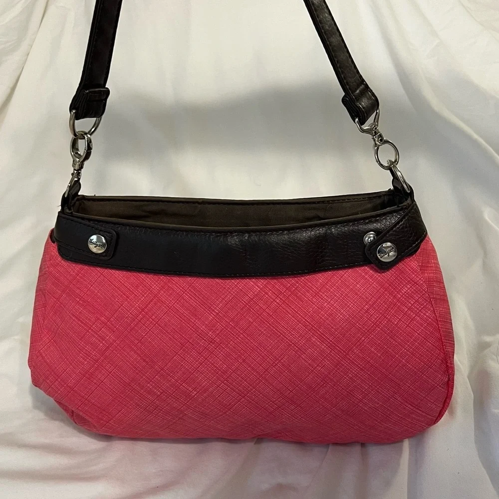 Thirty One Pink Blue White Floral Embroidered Appliqué Skirt Purse Shoulder Bag - Picture 3 of 12